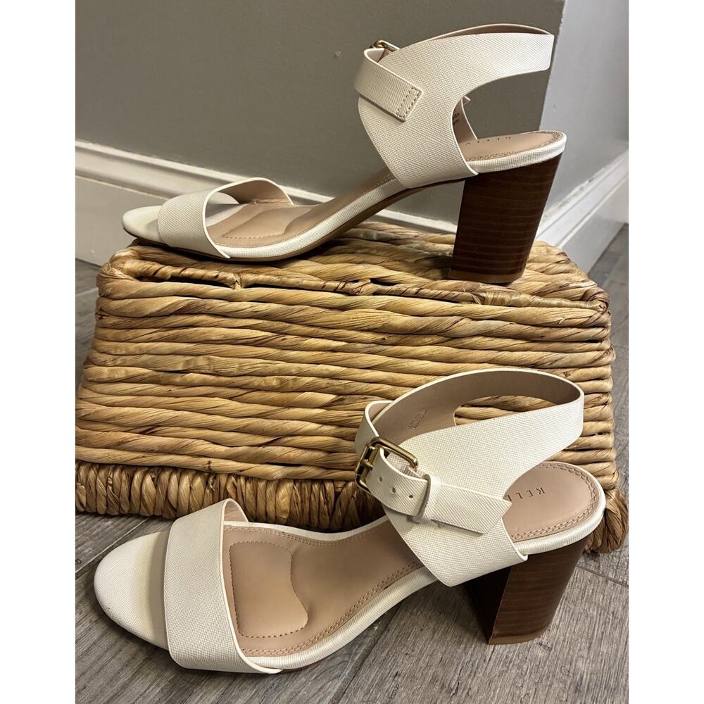 Kelly & Katie Frilisa Ankle Strap Block Heel Sandals Cream Ivory White Size 9.5
